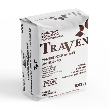 Субстрат торфяной Traven универсальный рН 5,5-7,0 100 л, грунт, торф